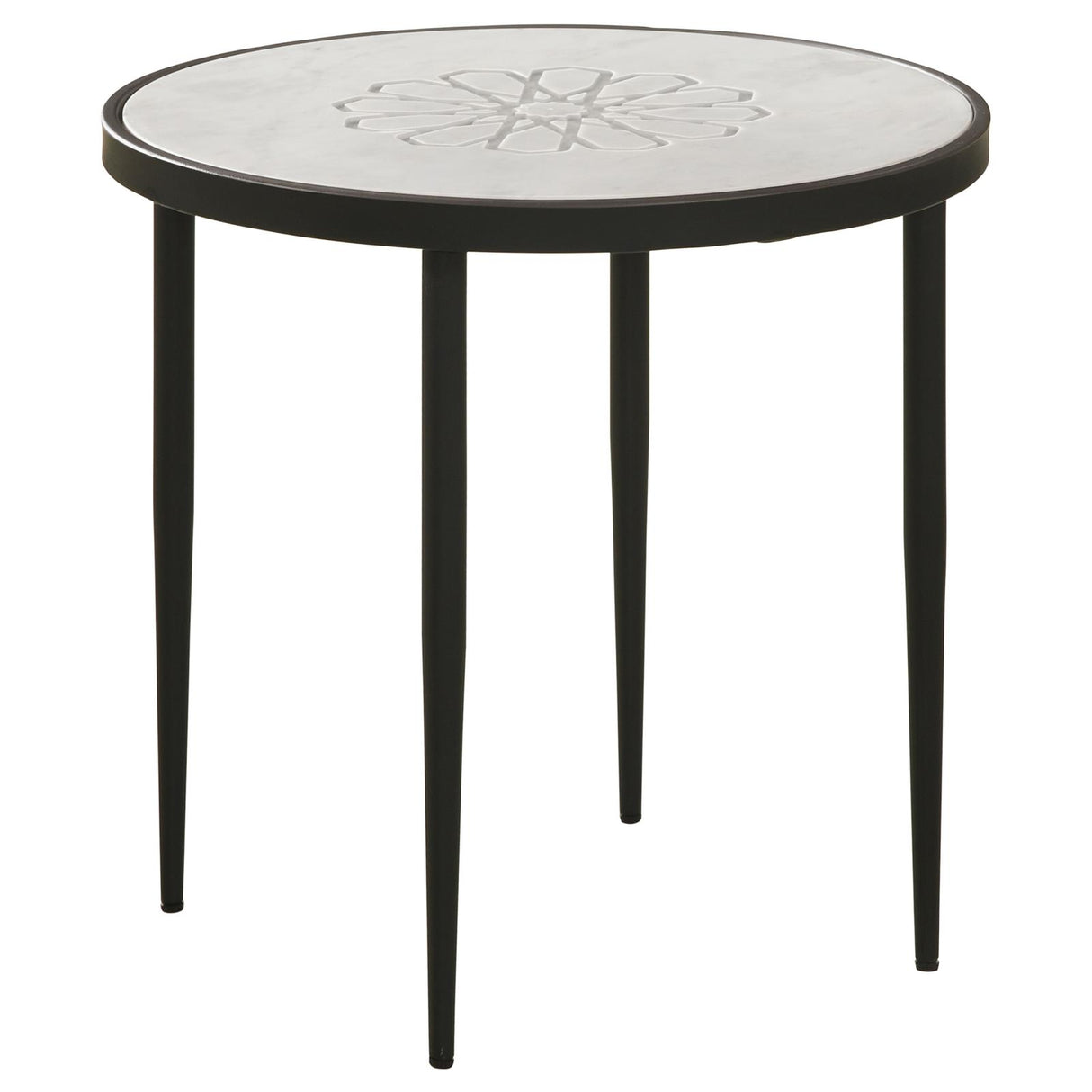 Kofi Round Marble Top Side Table White and Black - 930166 - Luna Furniture