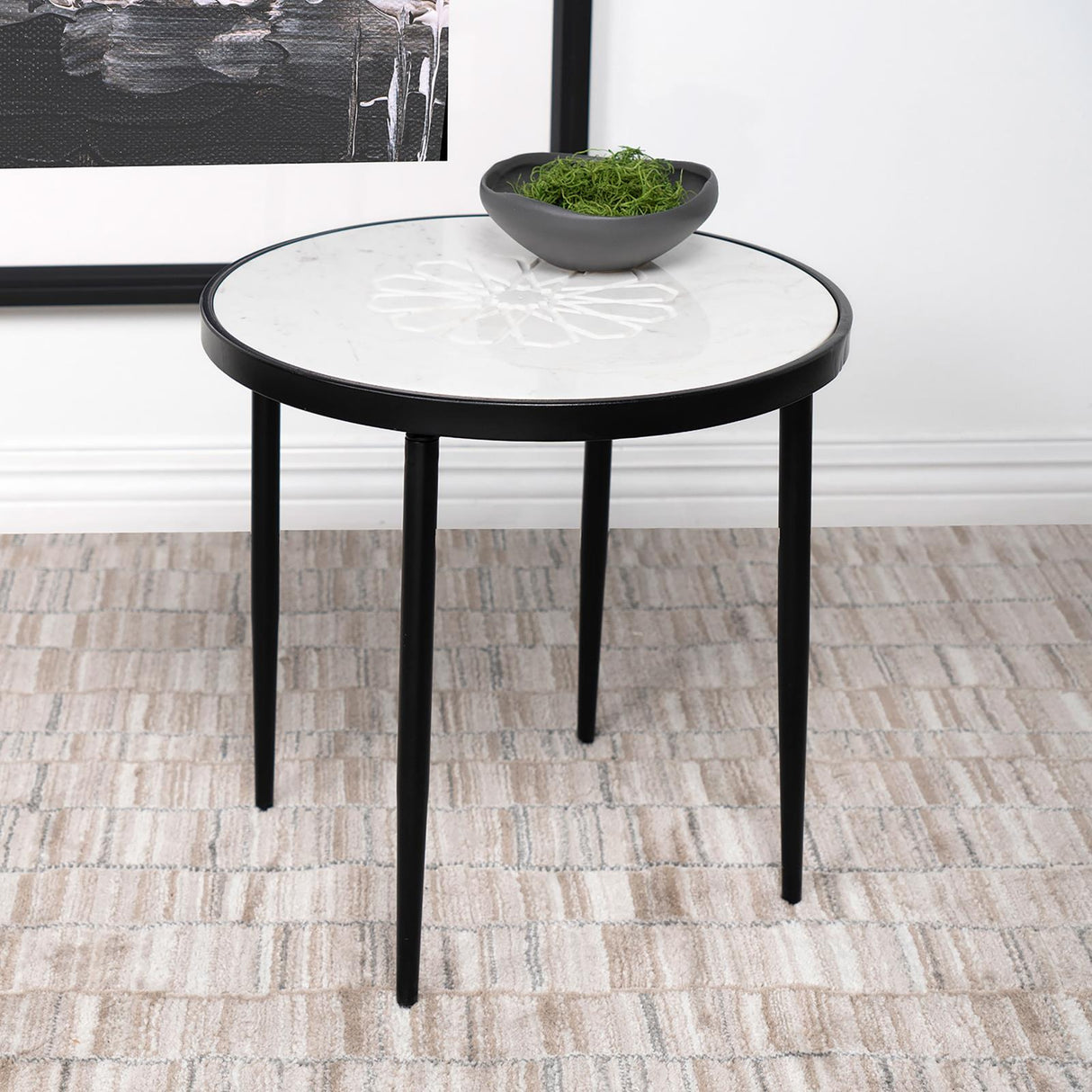 Kofi Round Marble Top Side Table White and Black - 930166 - Luna Furniture