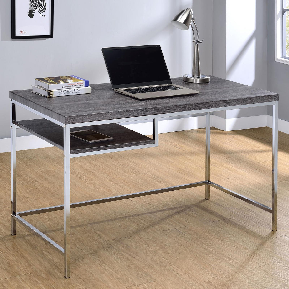 Kravitz Weathered Gray/Chrome Rectangular Writing Desk from Coaster - Luna Furniture