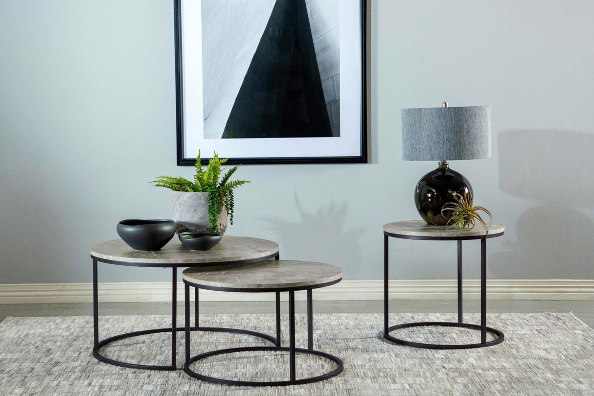 Lainey Gray/Gunmetal Round 2-Piece Nesting Coffee Table from Coaster - Luna Furniture