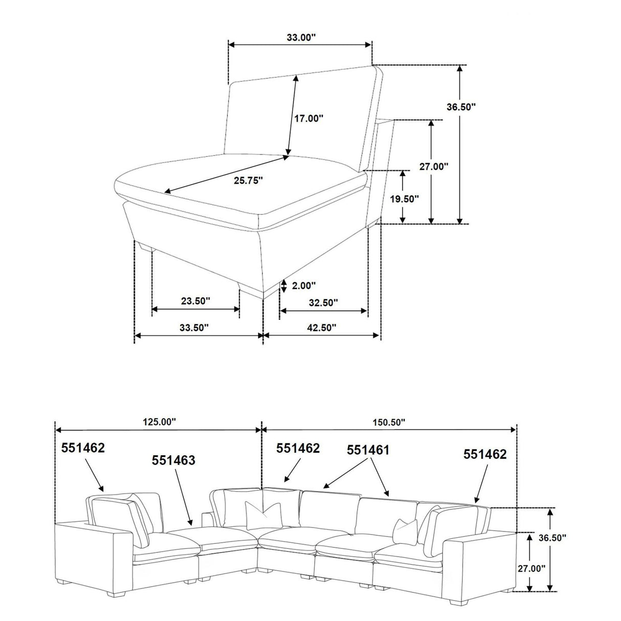 Lakeview 5-piece Upholstered Modular Sectional Sofa Dark Chocolate - 551464-SETA - Luna Furniture