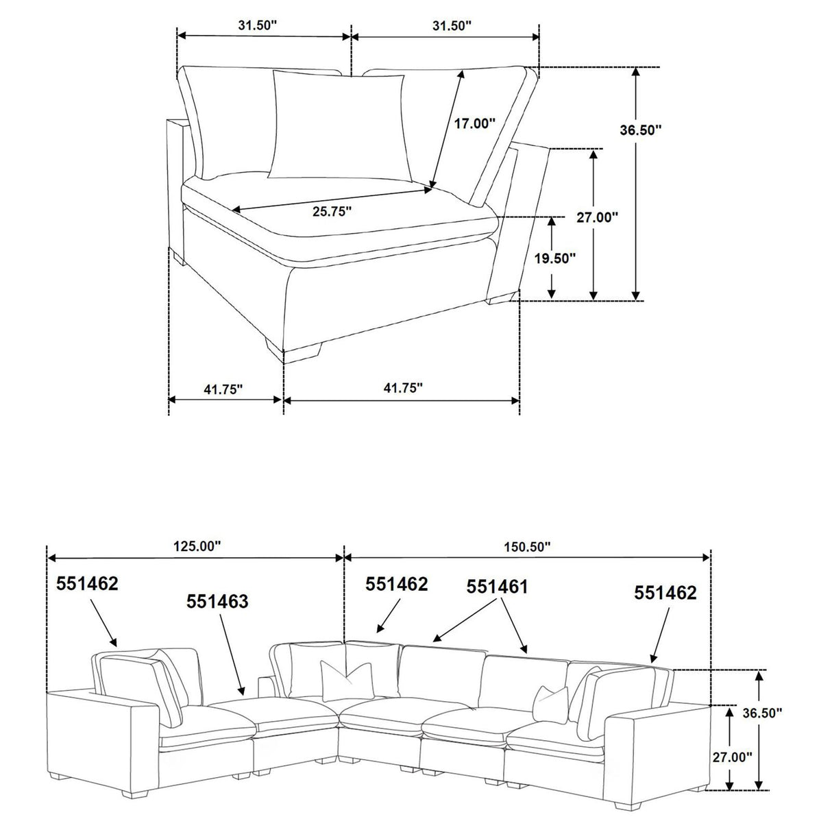 Lakeview 5-piece Upholstered Modular Sectional Sofa Dark Chocolate from Coaster - Luna Furniture