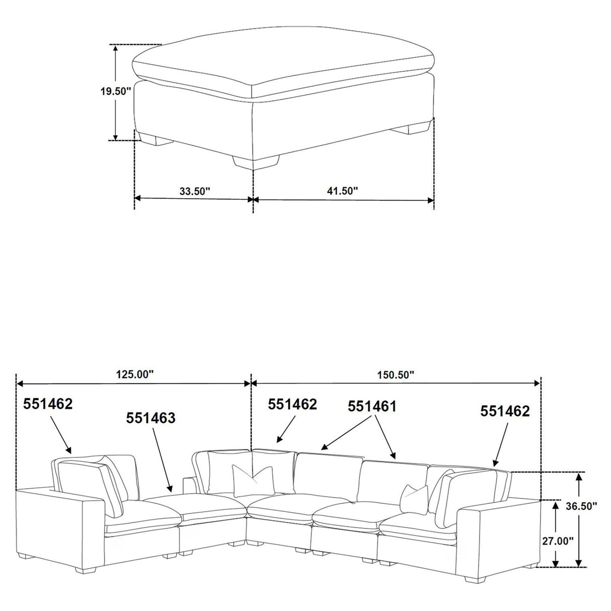 Lakeview Upholstered Ottoman Ivory - 551463 - Luna Furniture