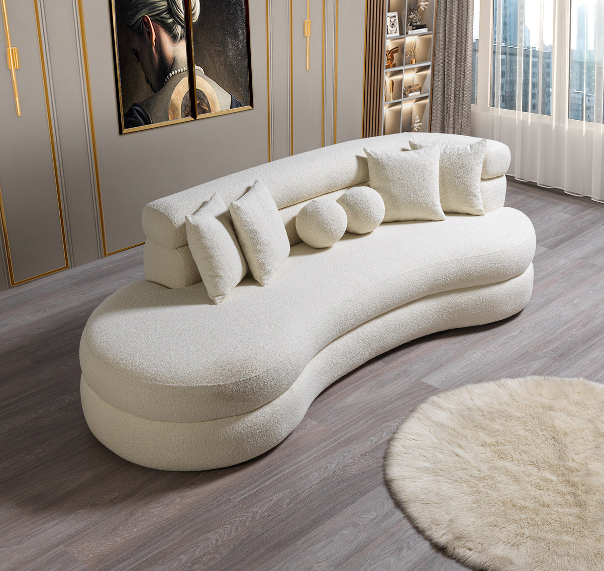 Larissa Ivory Boucle Chaise Lounge - LARISSAIV-CHAISE - Luna Furniture