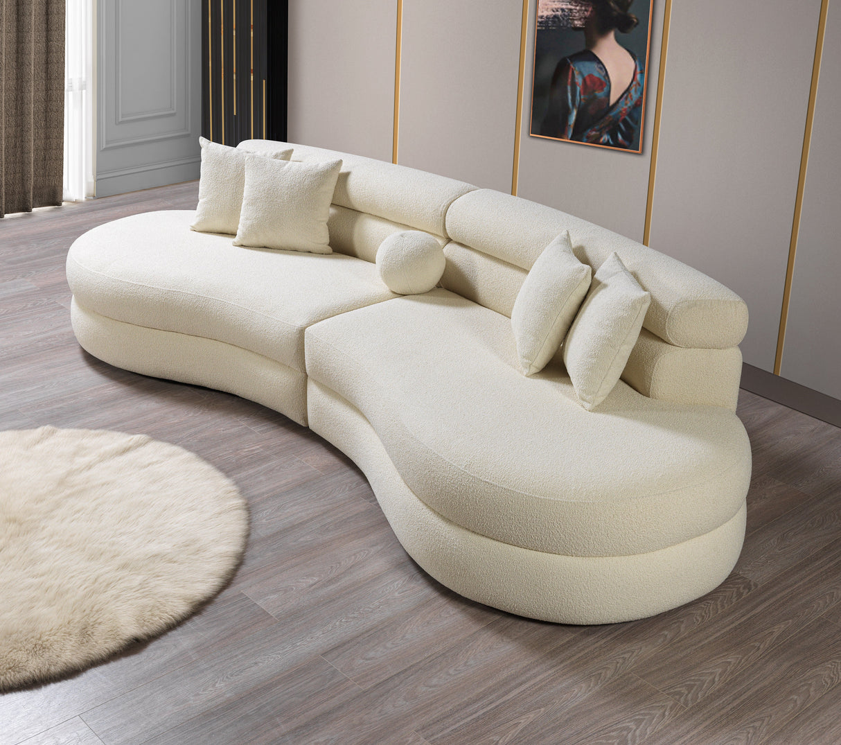 Larissa Ivory Boucle Curved Sectional - LARISSAIVORY-SEC - Luna Furniture