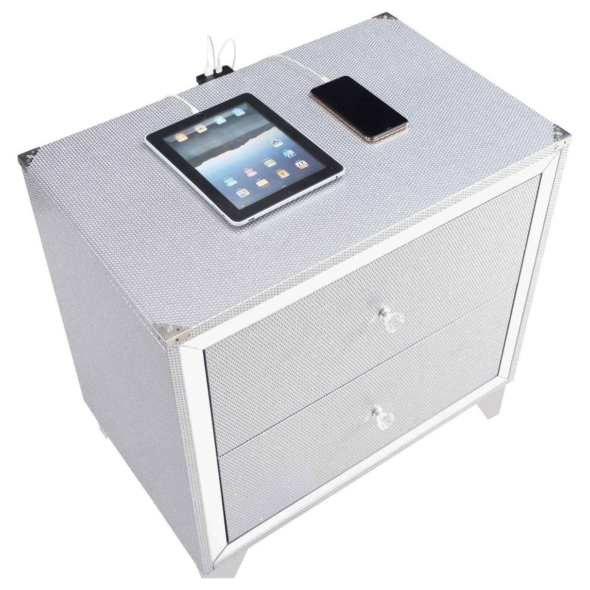 Larue 2-drawer Nightstand with USB Port Silver from Coaster - Luna Furniture