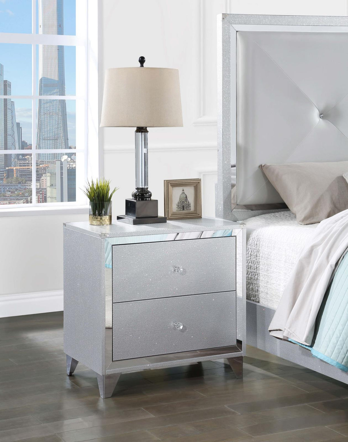 Larue 2-drawer Nightstand with USB Port Silver from Coaster - Luna Furniture