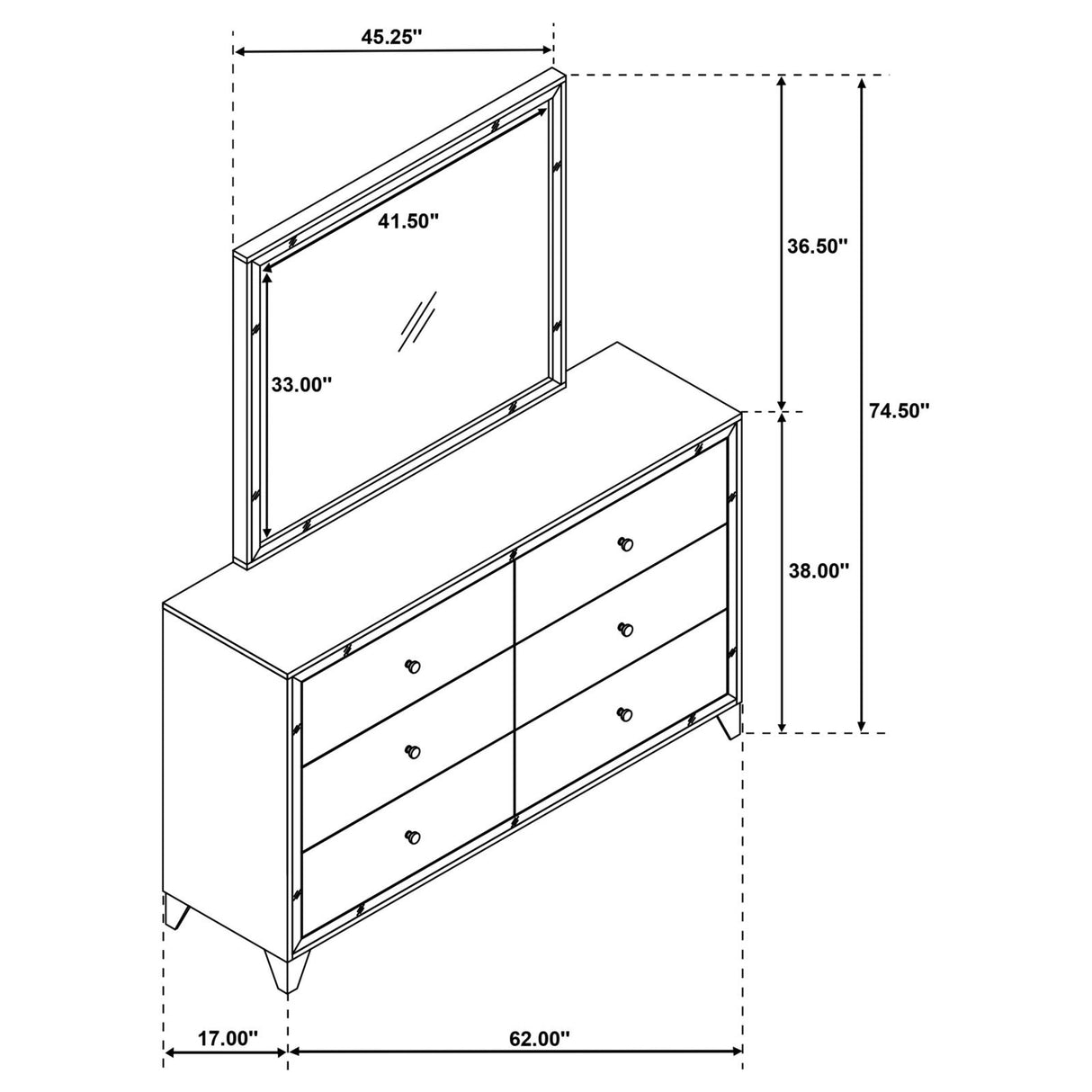 Larue 6-drawer Dresser with Mirror Silver from Coaster - Luna Furniture