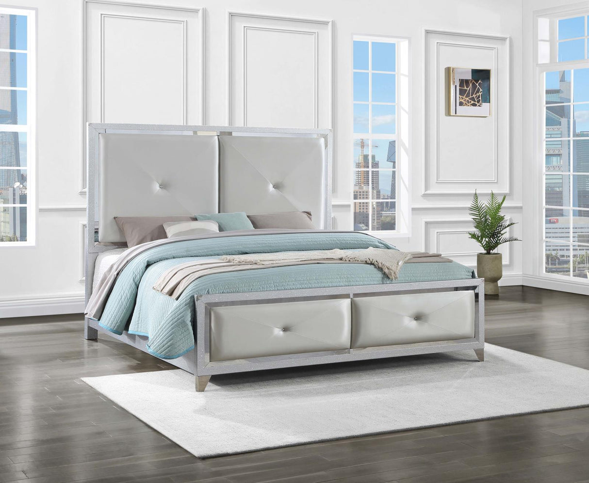 Larue Upholstered Tufted Eastern King Panel Bed Silver - 224491KE - Luna Furniture