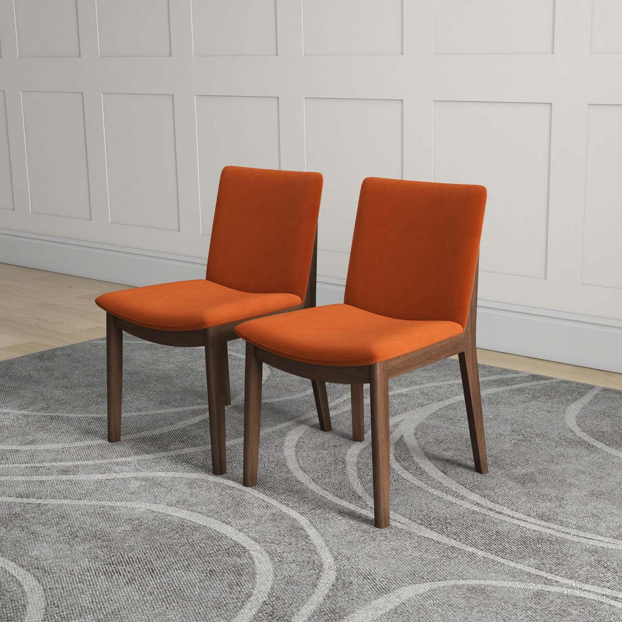 Laura Mid-Century Modern Solid Wood Dining Chair (Set of 2) Burnt Orange Velvet - AFC00123 - Luna Furniture