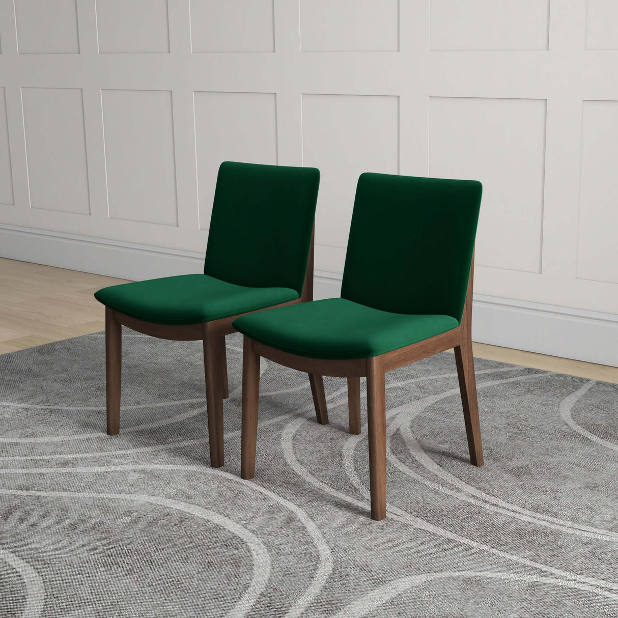 Laura Mid-Century Modern Solid Wood Dining Chair (Set of 2) Green Velvet - AFC00144 - Luna Furniture