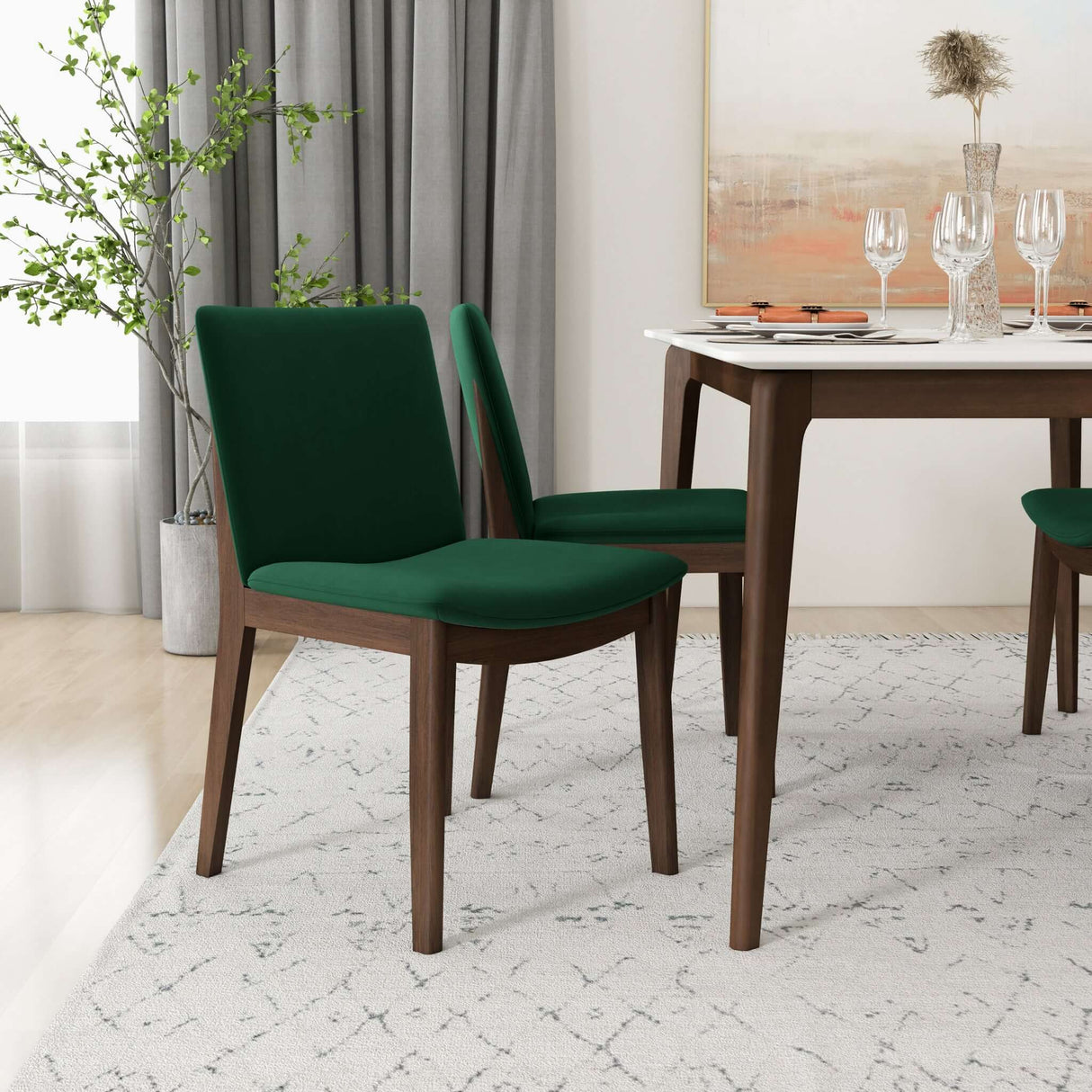 Laura Mid-Century Modern Solid Wood Dining Chair (Set of 2) Green Velvet - AFC00144 - Luna Furniture