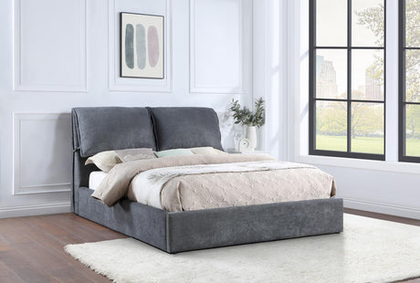 Laurel Upholstered Eastern King Platform Bed with Pillow Headboard Charcoal Grey - 306041KE - Luna Furniture