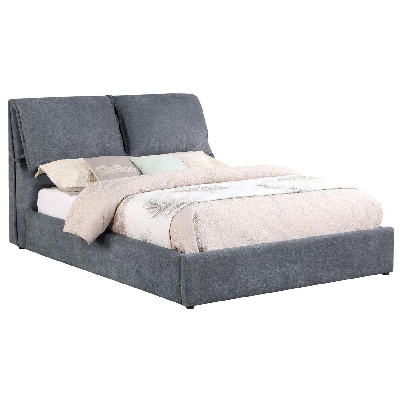 Laurel Upholstered Eastern King Platform Bed with Pillow Headboard Charcoal Grey from Coaster - Luna Furniture