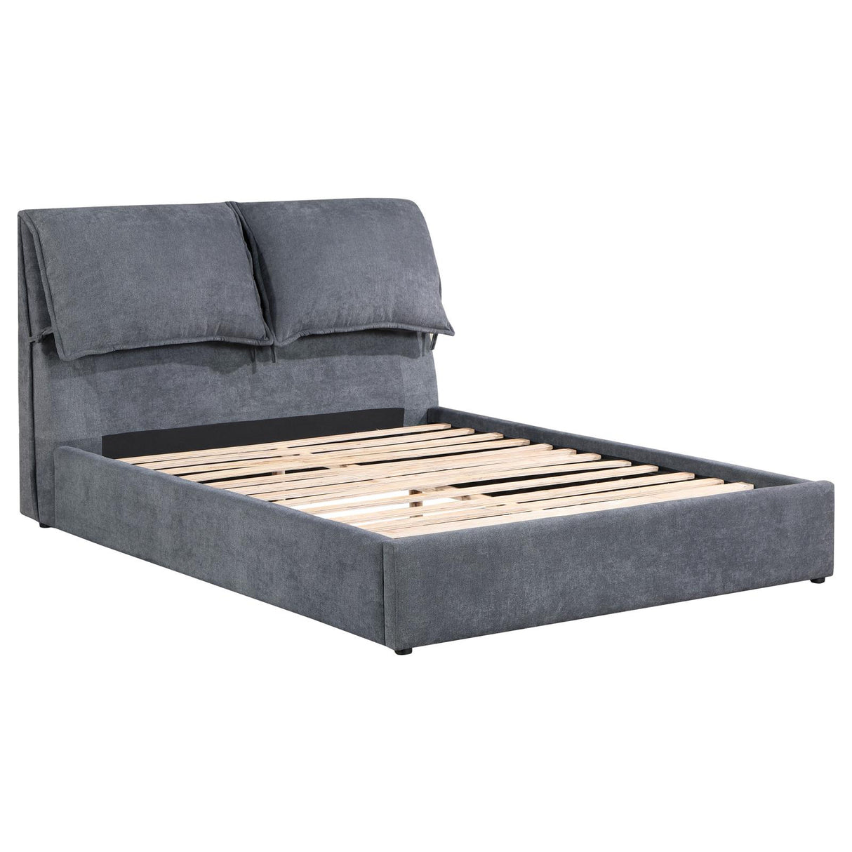 Laurel Upholstered Queen Platform Bed with Pillow Headboard Charcoal Grey - 306041Q - Luna Furniture