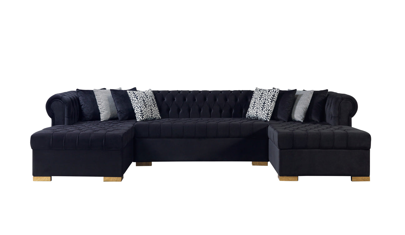 Lauren Black Velvet Double Chaise Sectional - LAURENBLACK-SEC - Luna Furniture