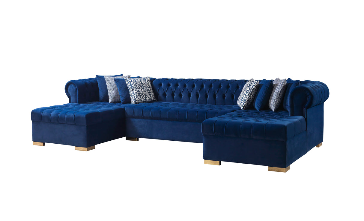 Lauren Blue Velvet Double Chaise Sectional - LAURENBLUE-SEC - Luna Furniture