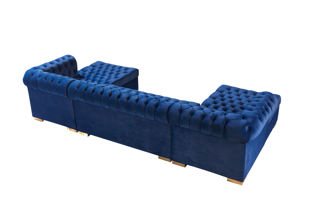 Lauren Blue Velvet Double Chaise Sectional - LAURENBLUE-SEC - Luna Furniture