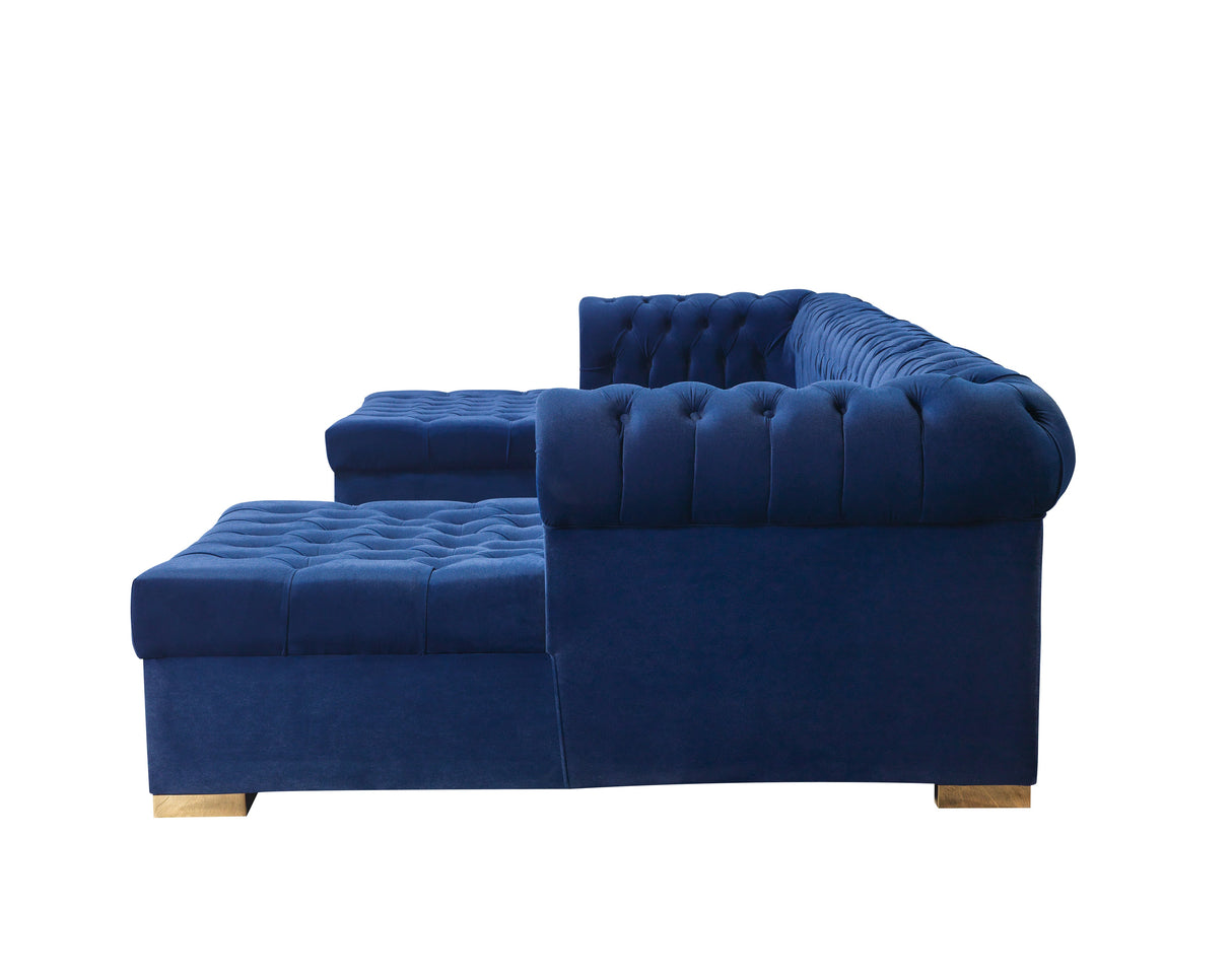 Lauren Blue Velvet Double Chaise Sectional - LAURENBLUE-SEC - Luna Furniture