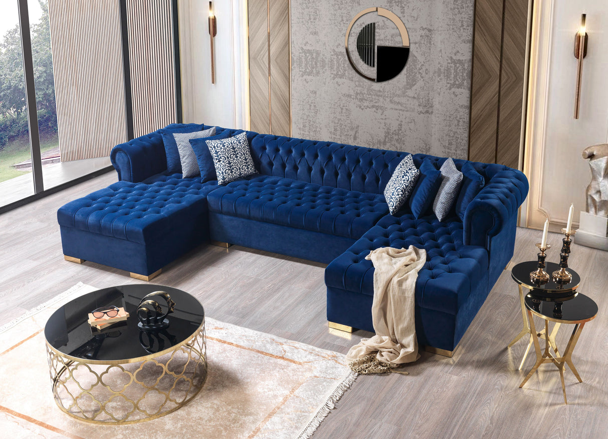 Lauren Blue Velvet Double Chaise Sectional - LAURENBLUE-SEC - Luna Furniture