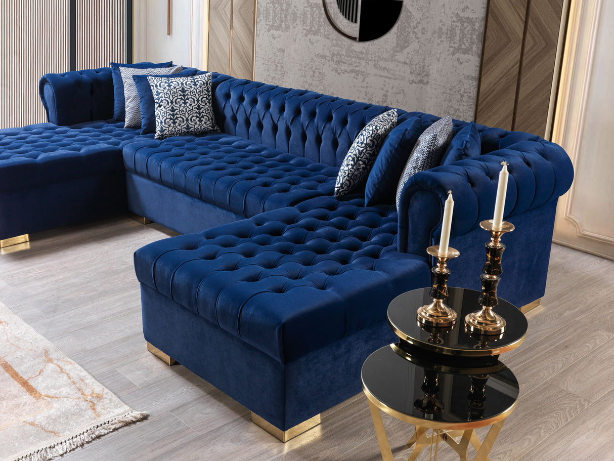 Lauren Blue Velvet Double Chaise Sectional - LAURENBLUE-SEC - Luna Furniture