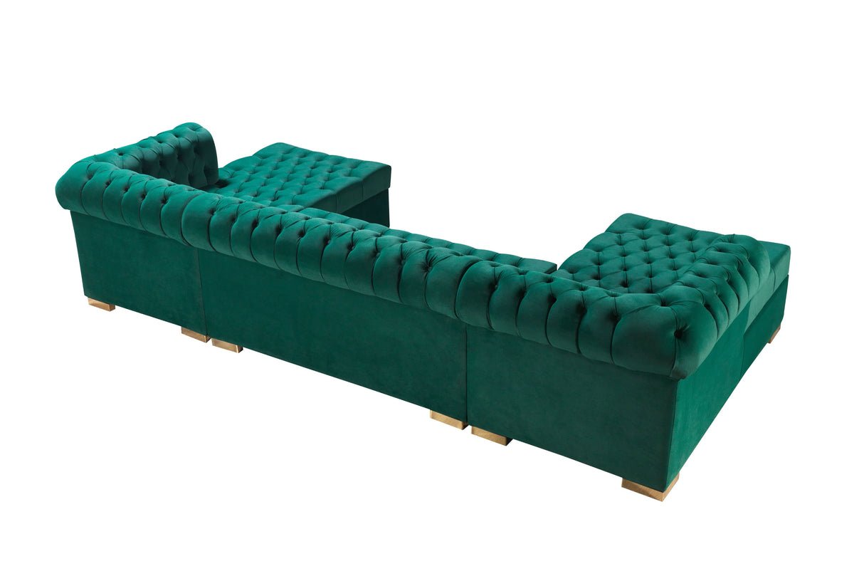 Lauren Green Velvet Double Chaise Sectional - LAURENGREEN-SEC - Luna Furniture