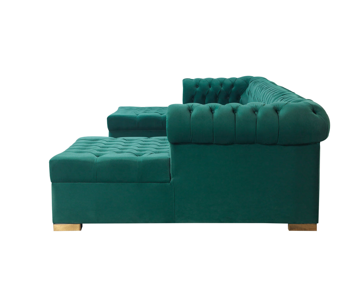 Lauren Green Velvet Double Chaise Sectional - LAURENGREEN-SEC - Luna Furniture