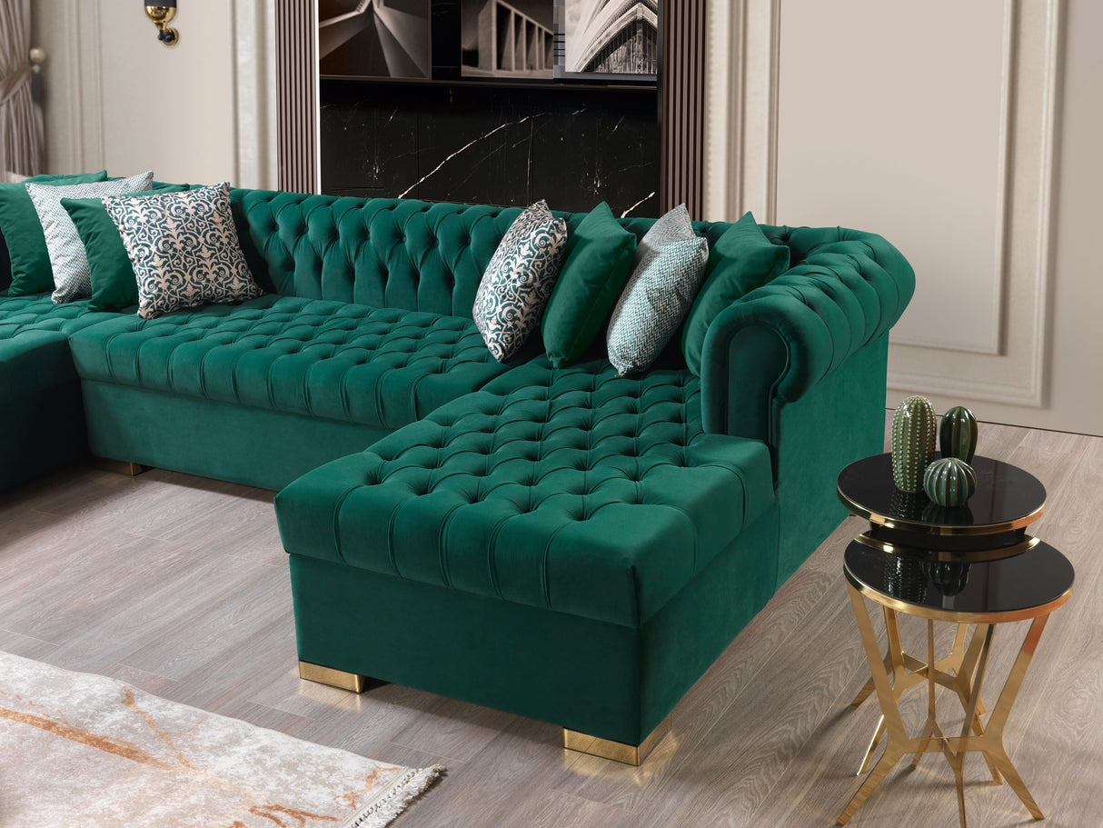 Lauren Green Velvet Double Chaise Sectional - LAURENGREEN-SEC - Luna Furniture