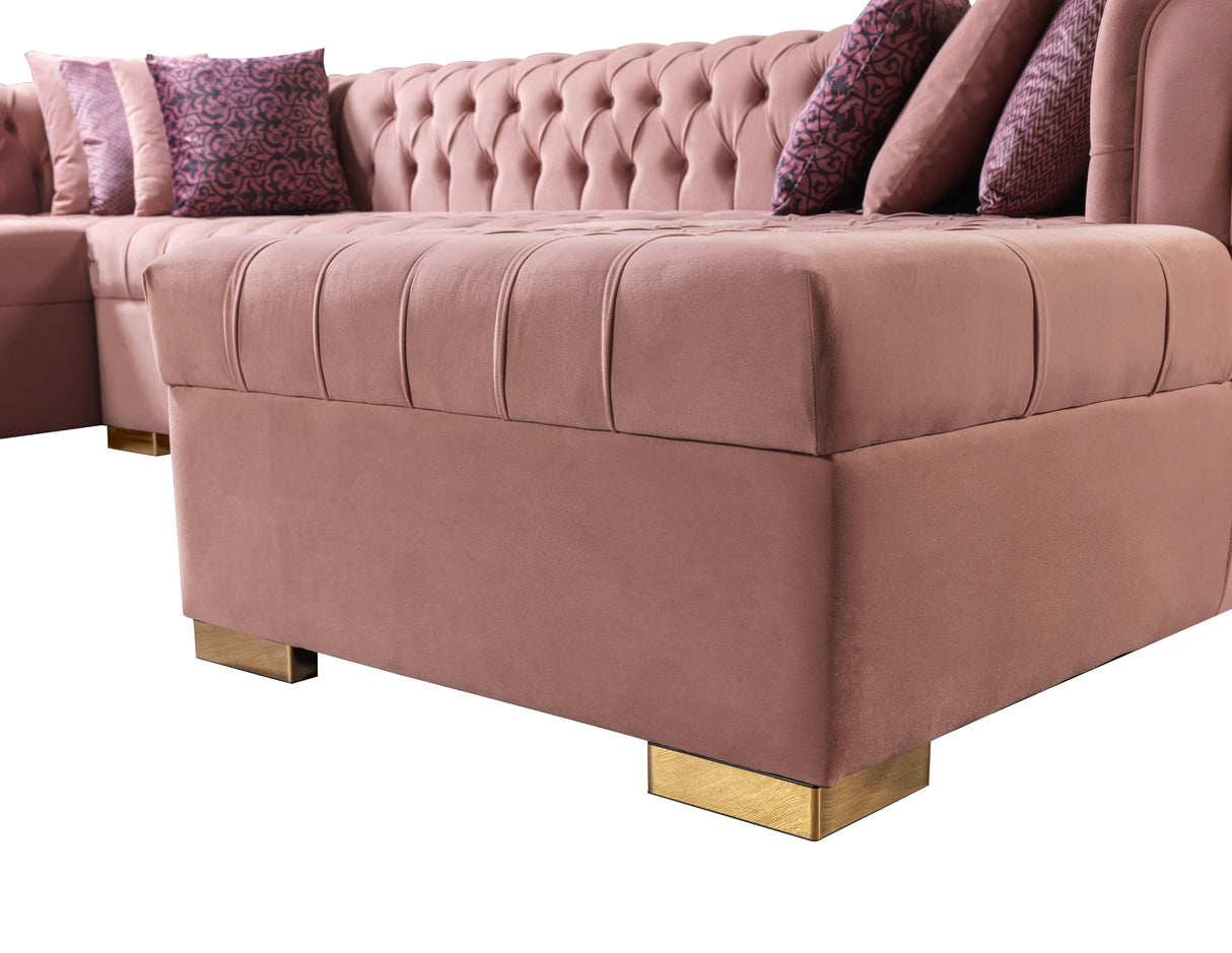 Lauren Pink Velvet Double Chaise Sectional - LAURENPINK-SEC - Luna Furniture