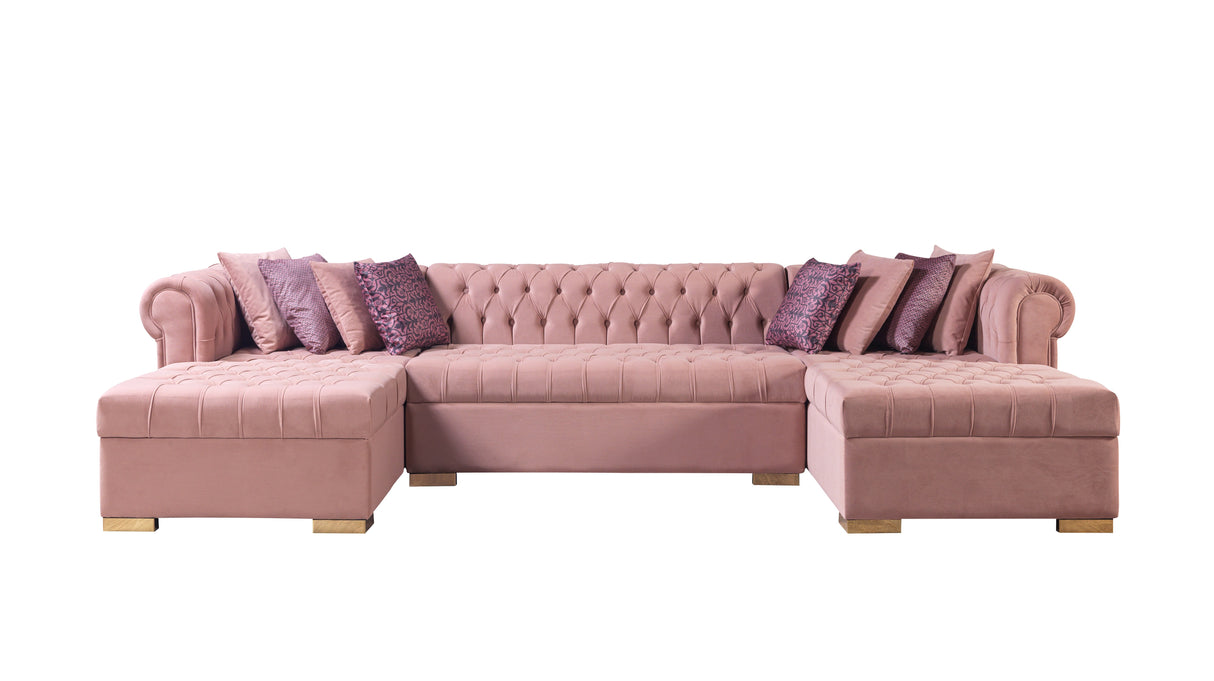 Lauren Pink Velvet Double Chaise Sectional - LAURENPINK-SEC - Luna Furniture