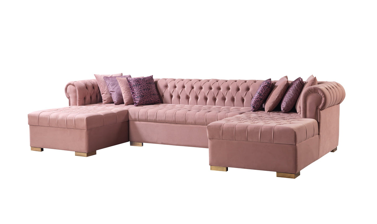 Lauren Pink Velvet Double Chaise Sectional - LAURENPINK-SEC - Luna Furniture