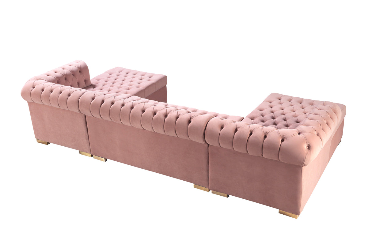 Lauren Pink Velvet Double Chaise Sectional - LAURENPINK-SEC - Luna Furniture