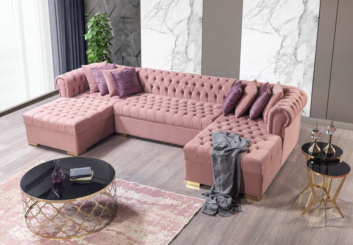 Lauren Pink Velvet Double Chaise Sectional - LAURENPINK-SEC - Luna Furniture