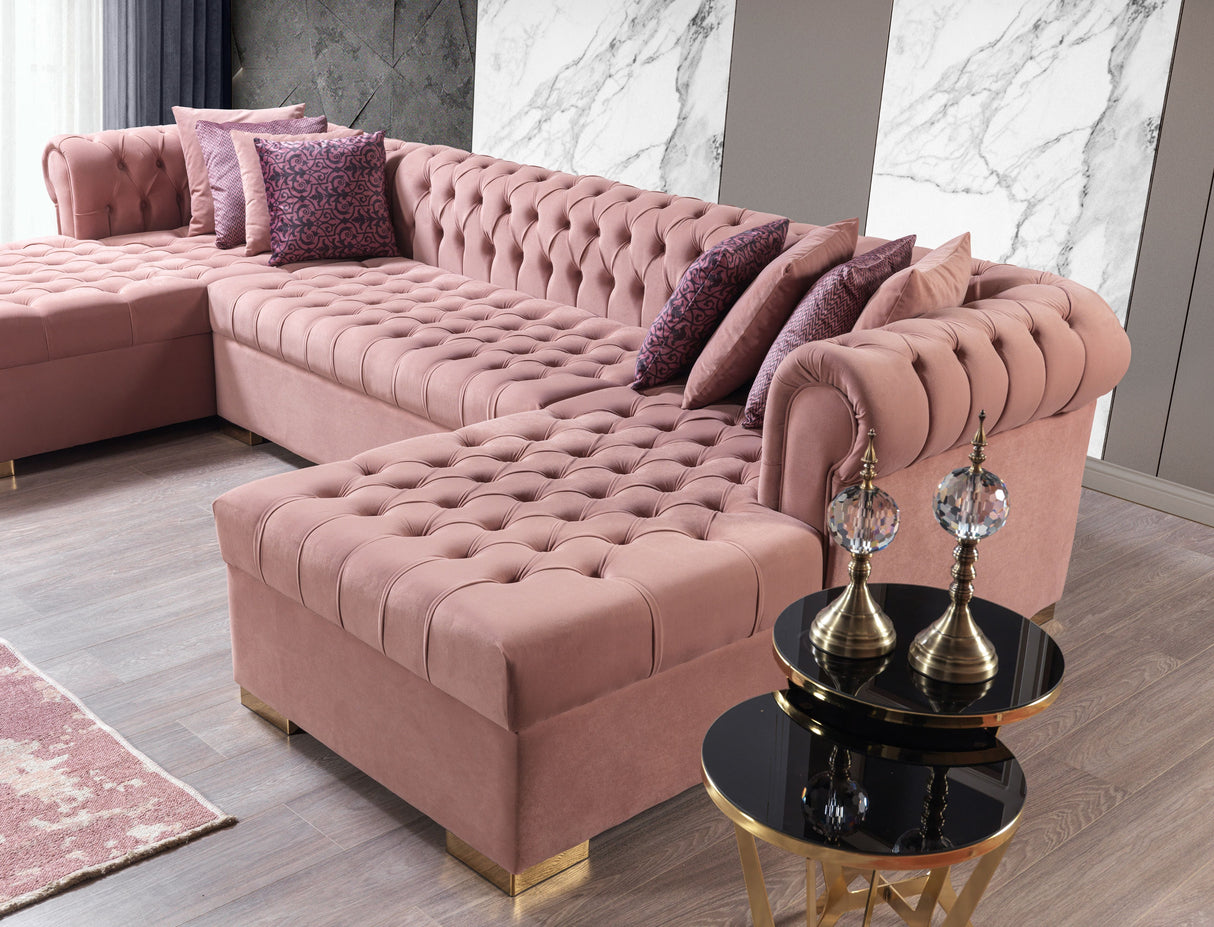 Lauren Pink Velvet Double Chaise Sectional - LAURENPINK-SEC - Luna Furniture