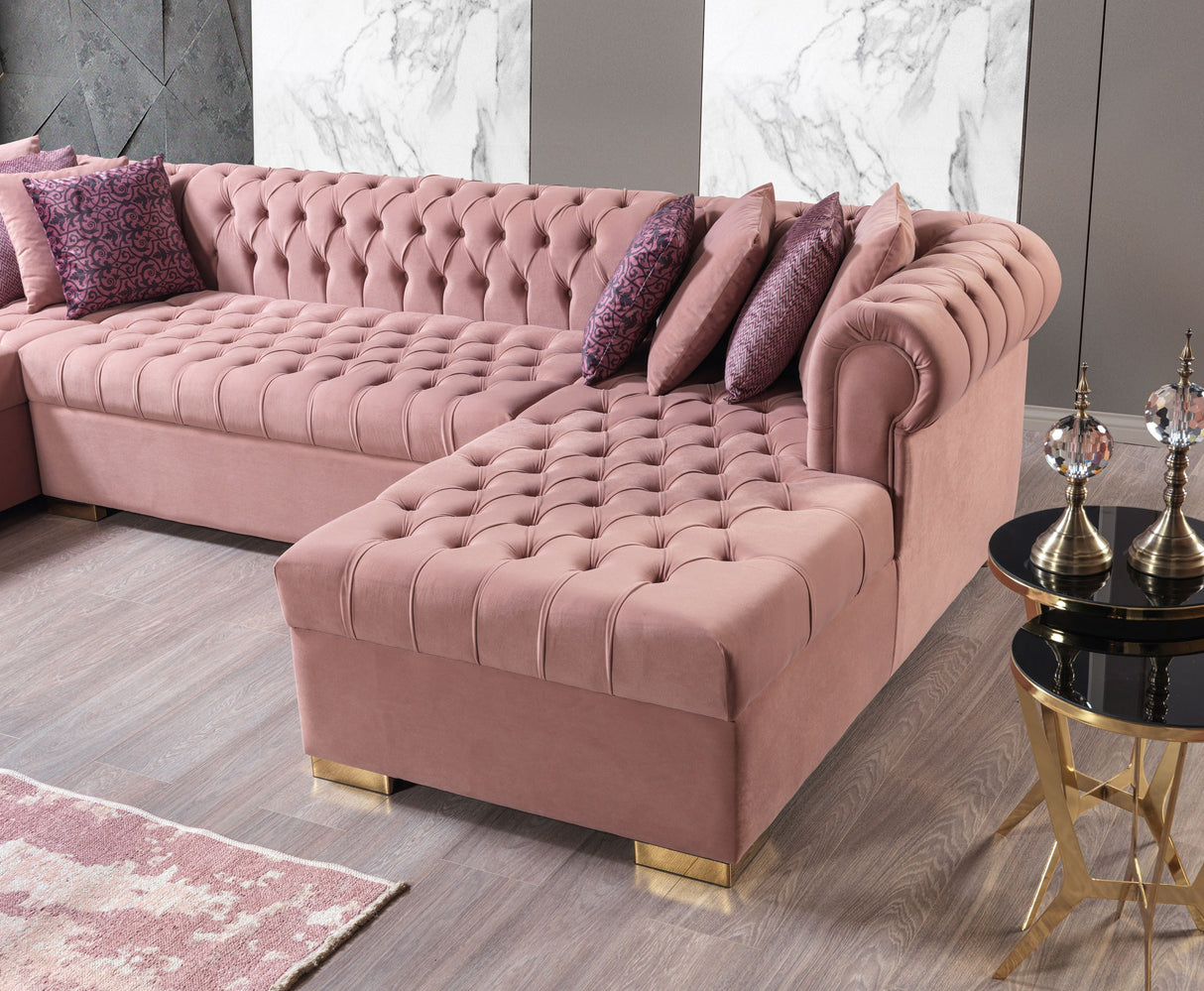 Lauren Pink Velvet Double Chaise Sectional - LAURENPINK-SEC - Luna Furniture