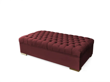 Lauren Maroon Velvet Oversized Ottoman -  Nova Furniture - Luna Furniture