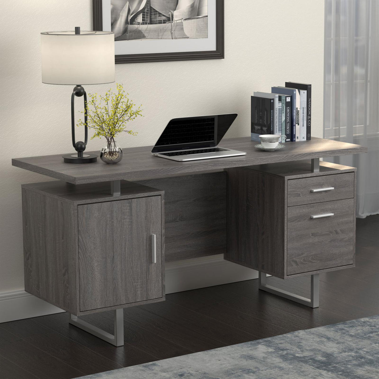 Lawtey Weathered Gray Floating Top Office Desk from Coaster - Luna Furniture