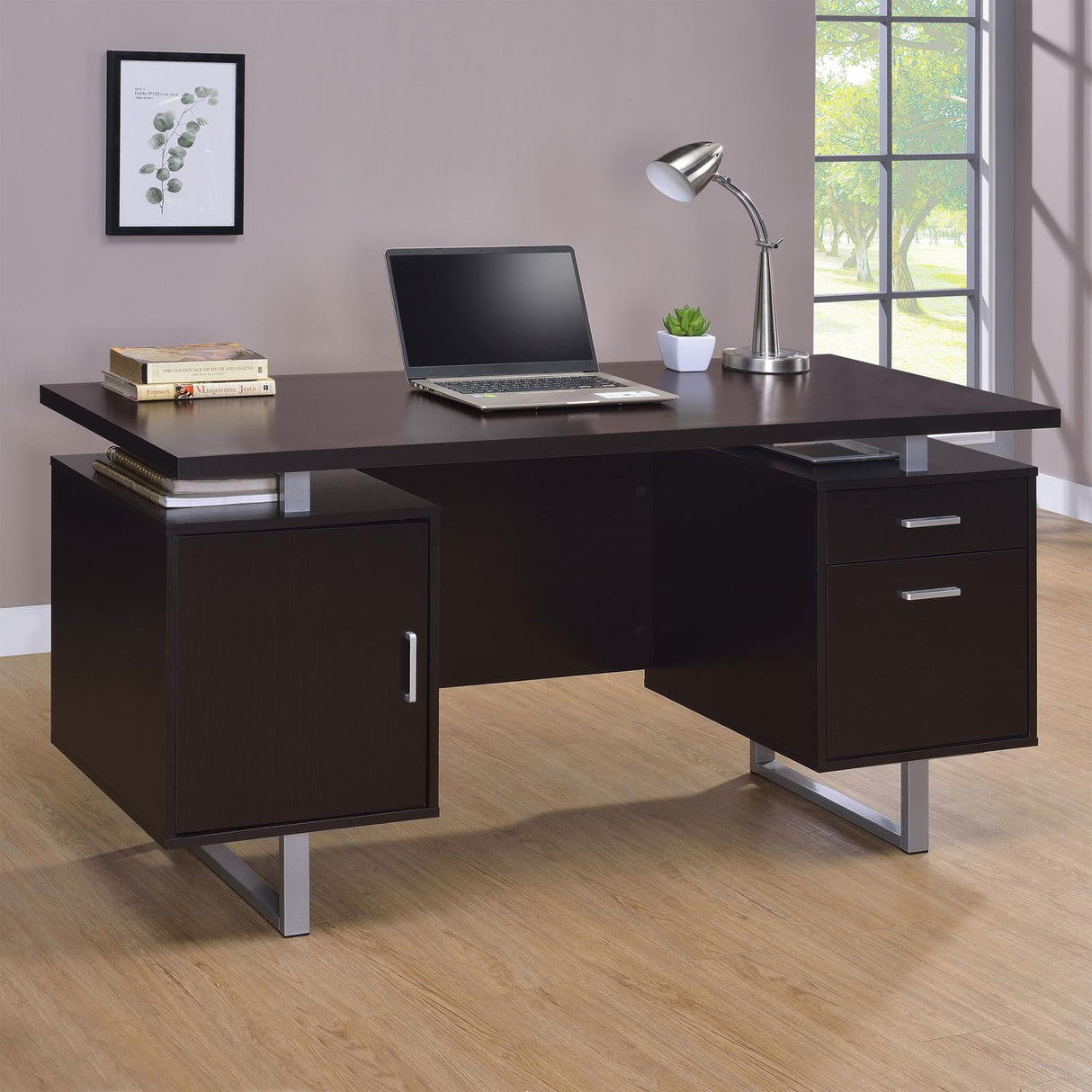 Lawtey Cappuccino Rectangular Storage Office Desk from Coaster - Luna Furniture