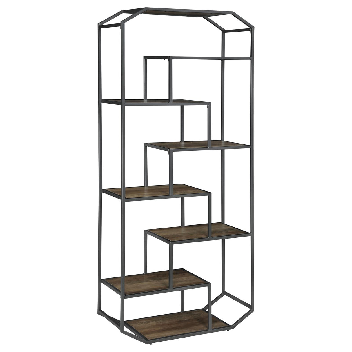 Leland Rustic Brown/Dark Gray 6-Shelf Bookcase from Coaster - Luna Furniture