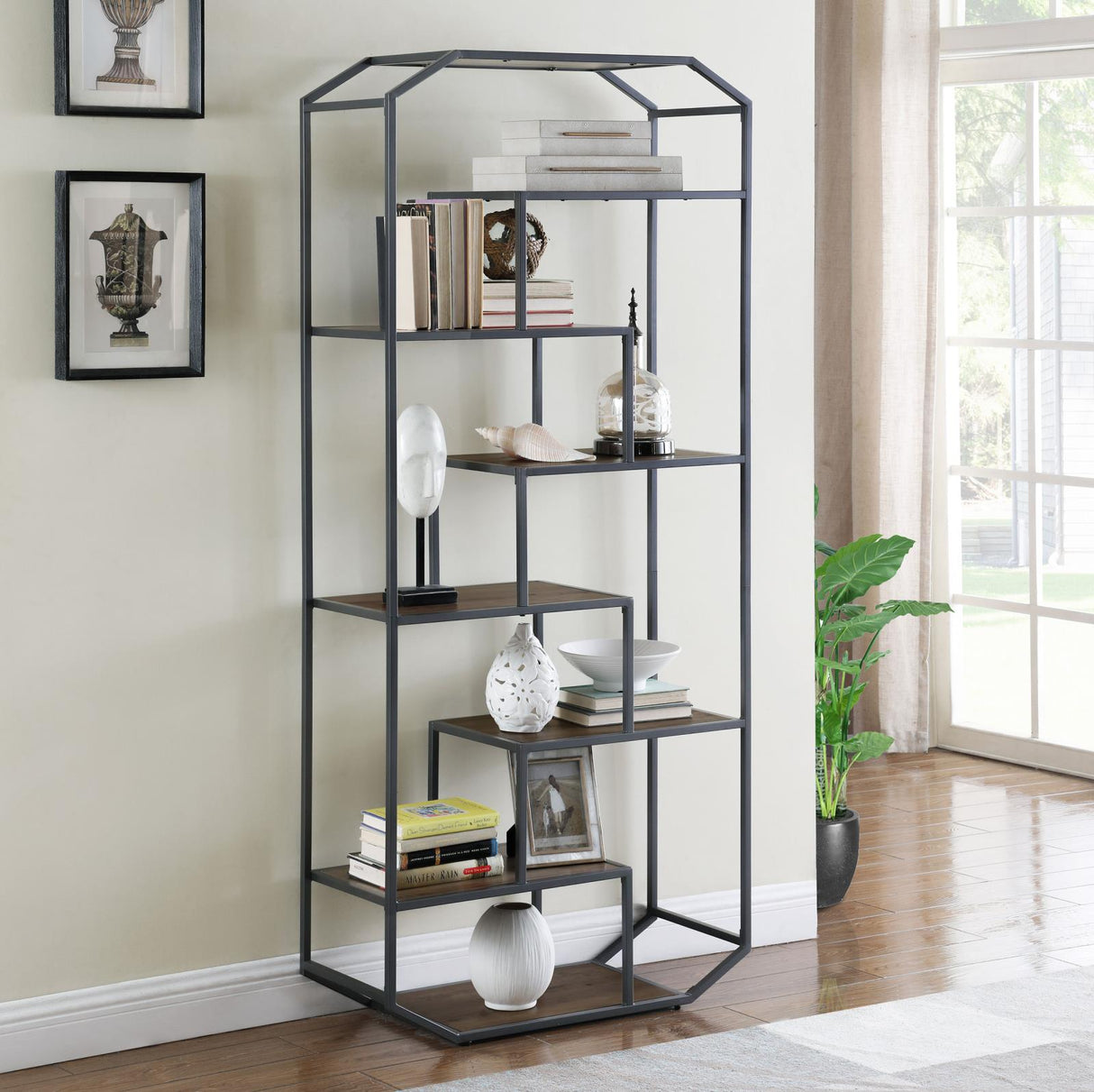 Leland Rustic Brown/Dark Gray 6-Shelf Bookcase from Coaster - Luna Furniture