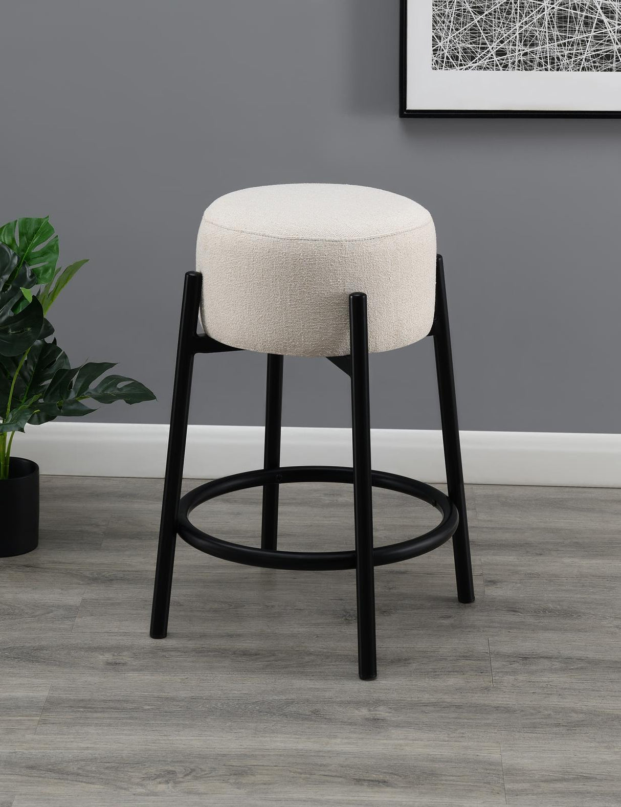 Leonard White/Black Upholstered Backless Round Stools, Set of 2 from Coaster - Luna Furniture