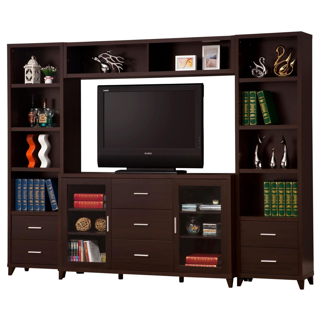 Lewes 4-piece Entertainment Center Cappuccino - 700881-S4 - Luna Furniture