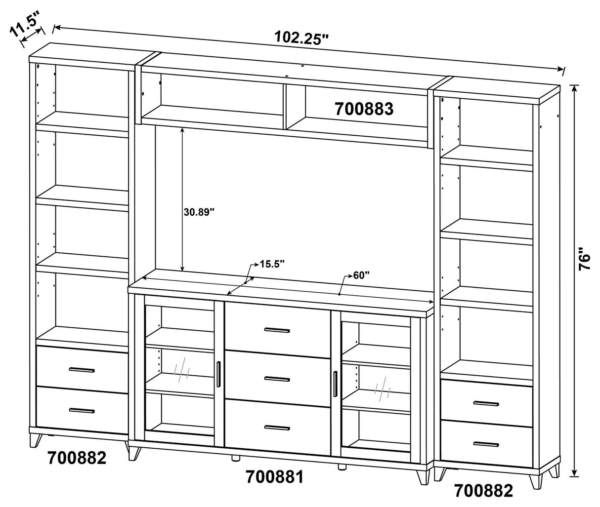 Lewes 4-piece Entertainment Center Cappuccino - 700881-S4 - Luna Furniture