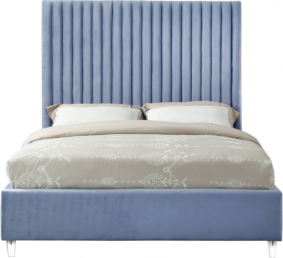 Candace Light Blue Velvet Full Bed from Meridian - Luna Furniture