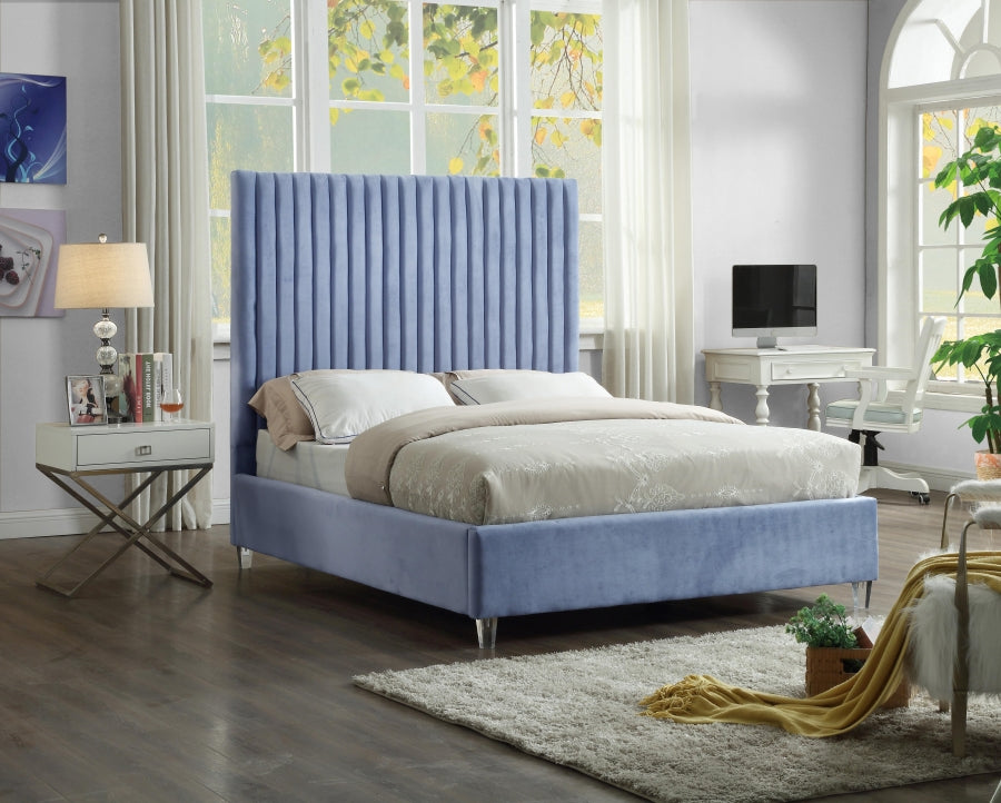 Candace Light Blue Velvet Full Bed from Meridian - Luna Furniture