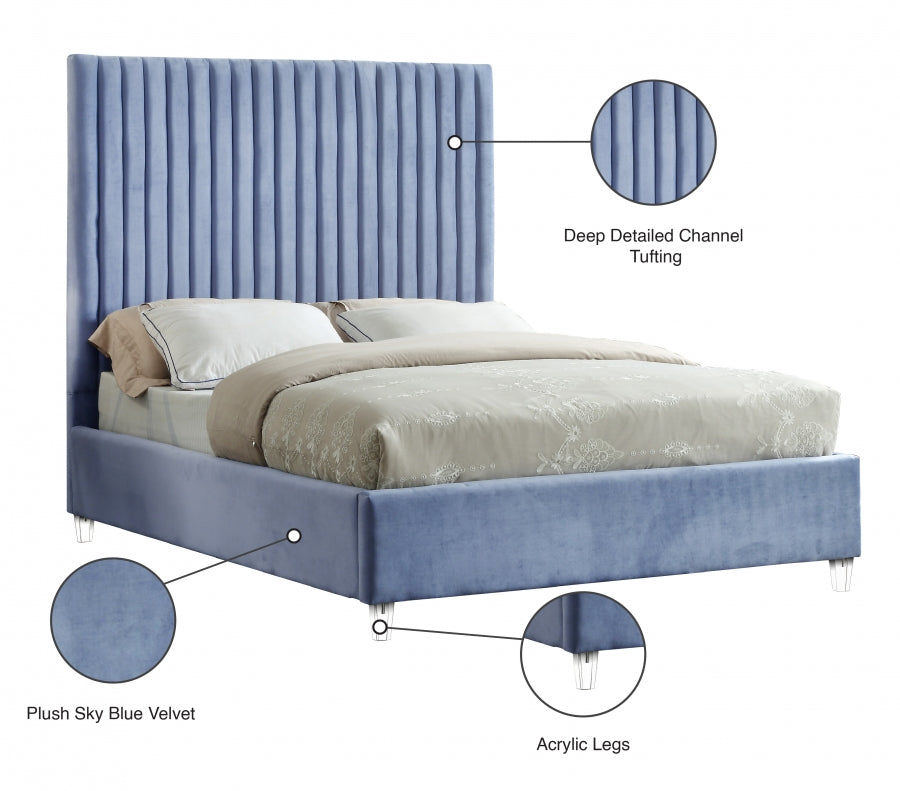 Candace Light Blue Velvet Full Bed from Meridian - Luna Furniture