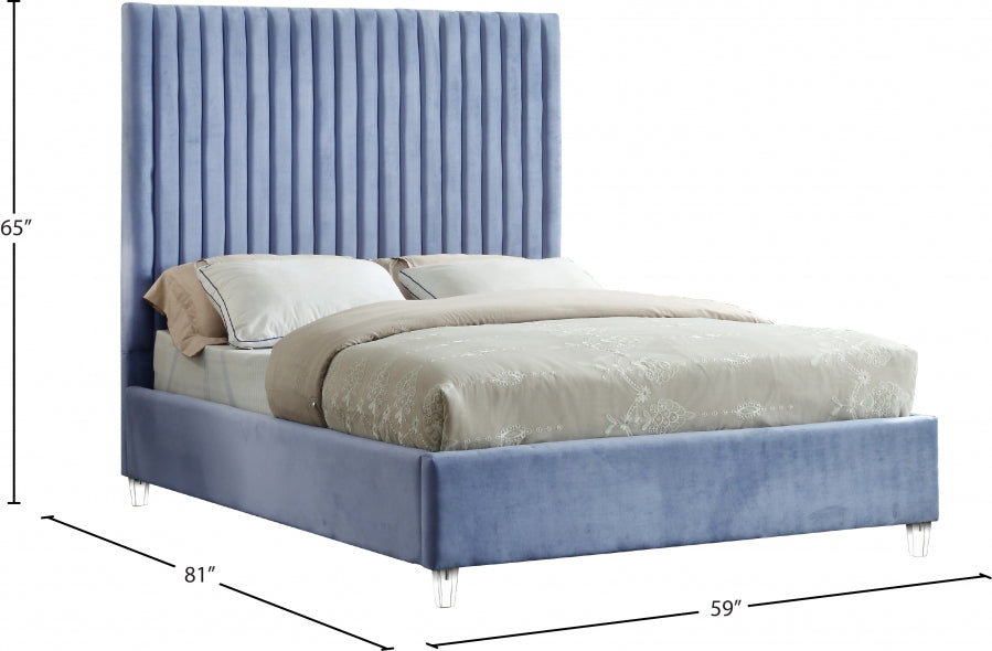 Candace Light Blue Velvet Full Bed from Meridian - Luna Furniture