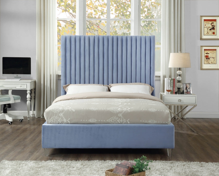 Candace Light Blue Velvet King Bed from Meridian - Luna Furniture