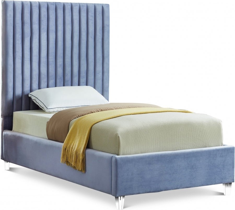 Candace Light Blue Velvet Twin Bed from Meridian - Luna Furniture