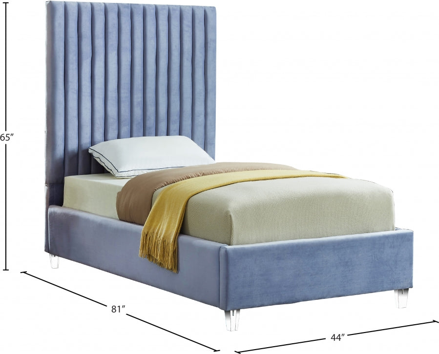 Candace Light Blue Velvet Twin Bed from Meridian - Luna Furniture